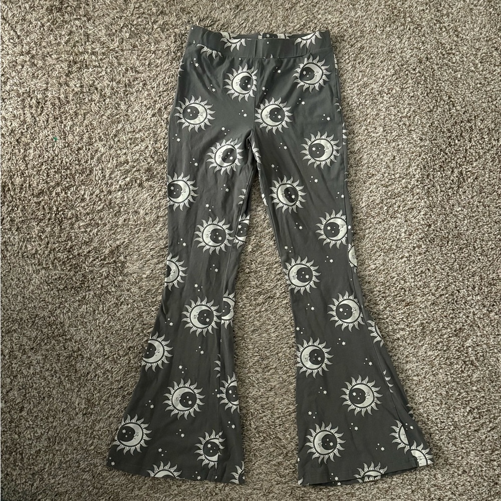 Mighty Fine Gray Flare Pants with Celestial Design